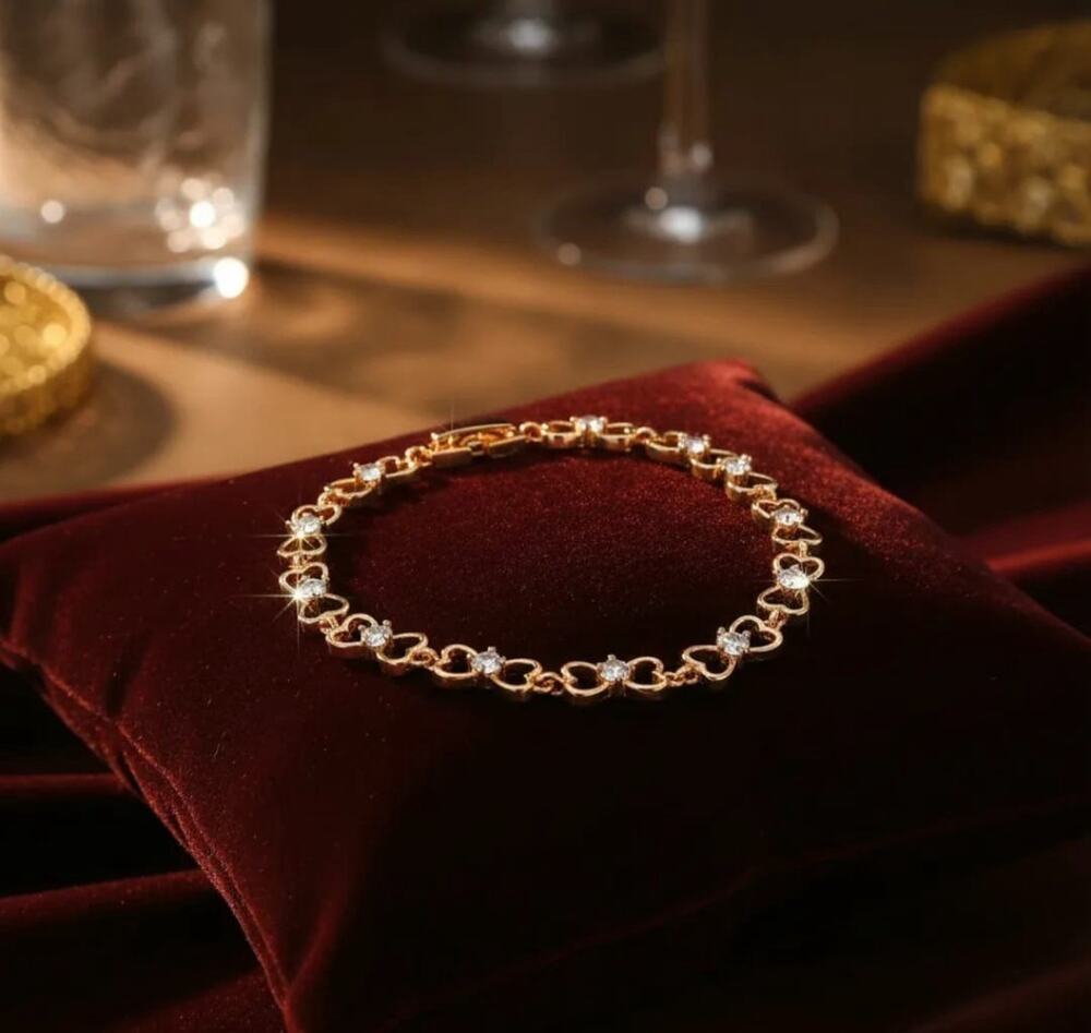 Golden Time Gold-plated Double Heart Bracelet with Cubic Zirconia